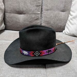 Black Cowboy Hat with Beaded Band